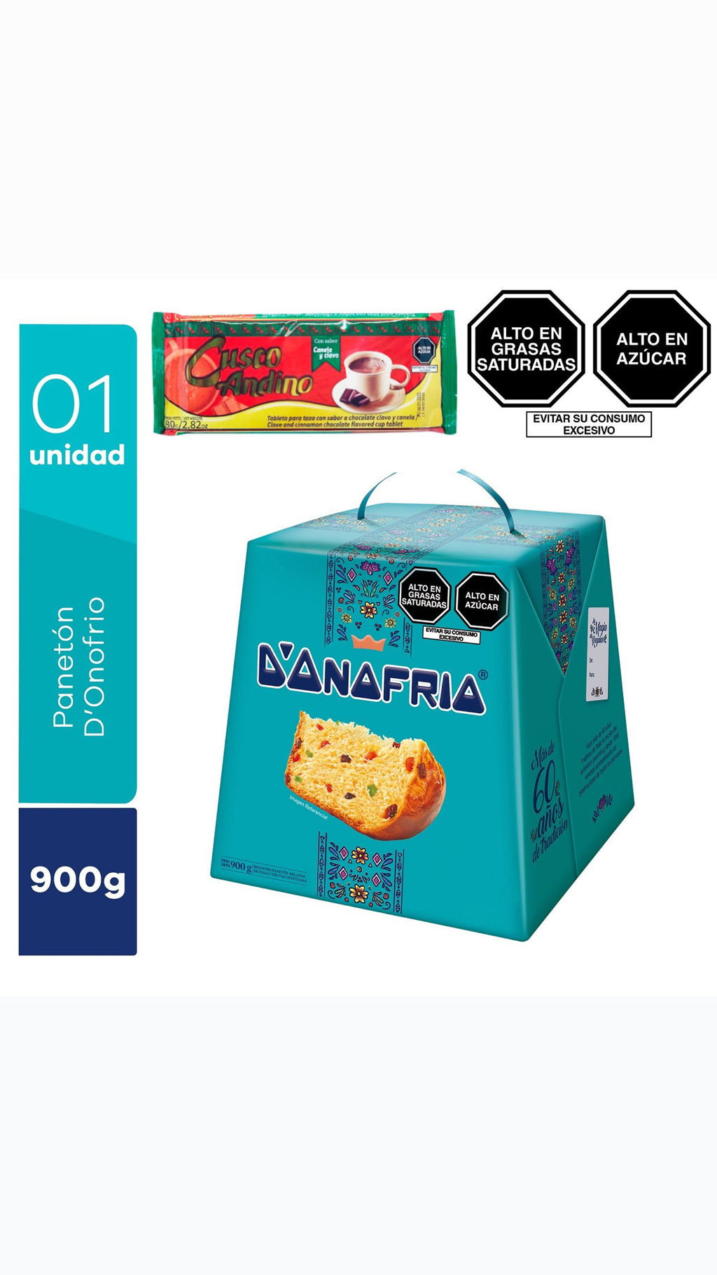 <transcy>Panetón D&#39;Onofrio (900g) with Chocolate for cup Cusco Andino (Tablet 90g)</transcy>